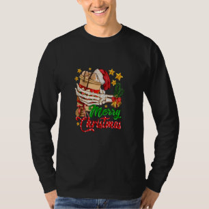 Santa Skeleton With Coffee Cup Skeleton Christmas T-Shirt