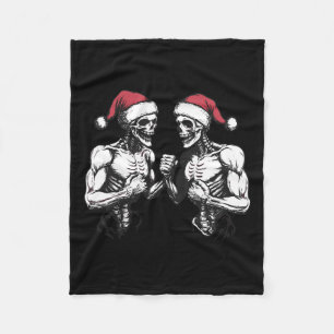 Santa Skeleton Wrestling Wrestler Halloween Christ Fleece Blanket