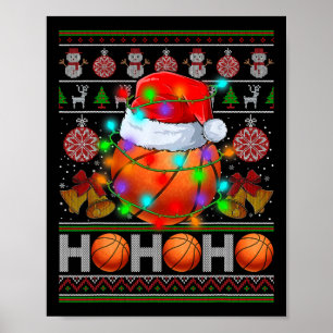 Santa Sketll Ll Xmas Tree Light Ugly Christmas Swe Poster