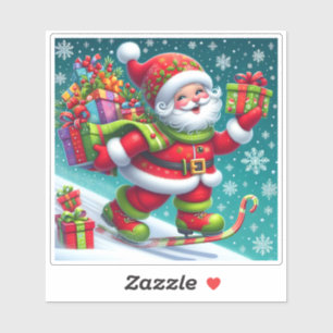 Santa Skiing and Delivering Gifts