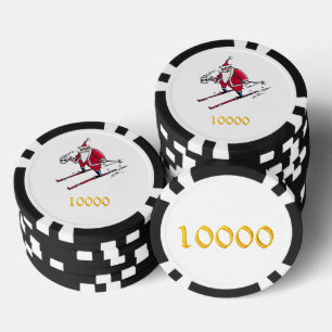 Santa Skiing black gold 10000 striped poker chip