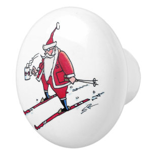 Santa Skiing ceramic knob