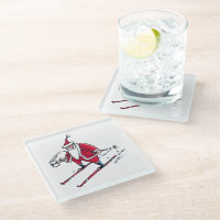 Santa Skiing clear glass coaster