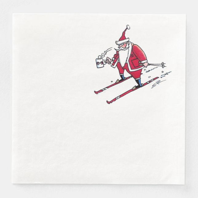 Santa Skiing dinner paper napkins (Front)