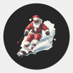 Santa Skiing Funny Christmas Skier Ski Racer Xmas Classic Round Sticker