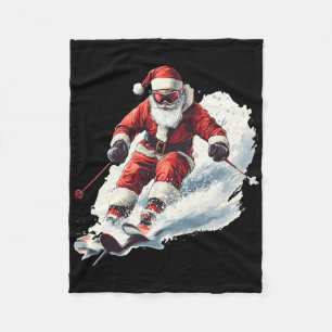 Santa Skiing Funny Christmas Skier Ski Racer Xmas Fleece Blanket