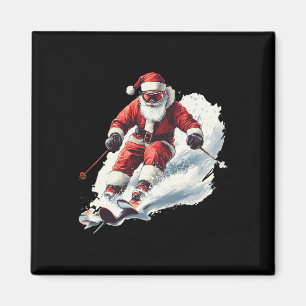 Santa Skiing Funny Christmas Skier Ski Racer Xmas Magnet