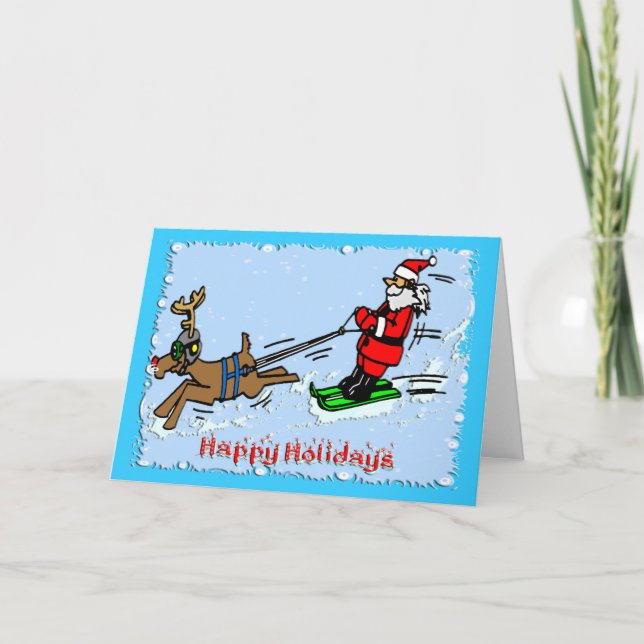 Santa Skiing Holiday Card (Front)