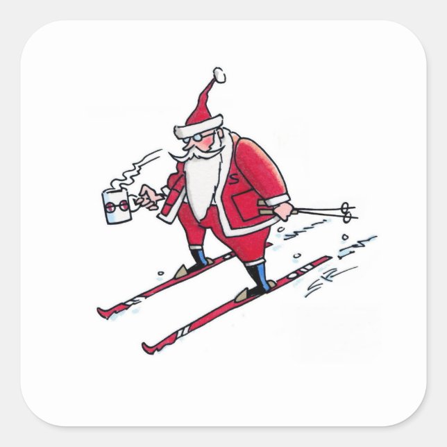 Santa Skiing large square stickers (Front)