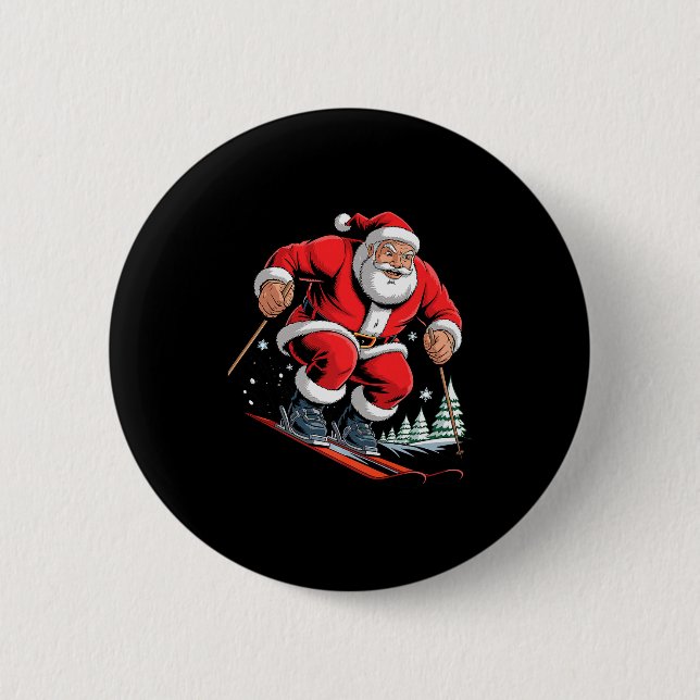 Santa Skiing Lover Funny Holiday Christmas Xmas Pa 6 Cm Round Badge (Front)