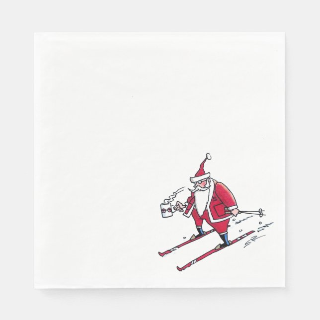 Santa Skiing lunch paper napkins (Front)