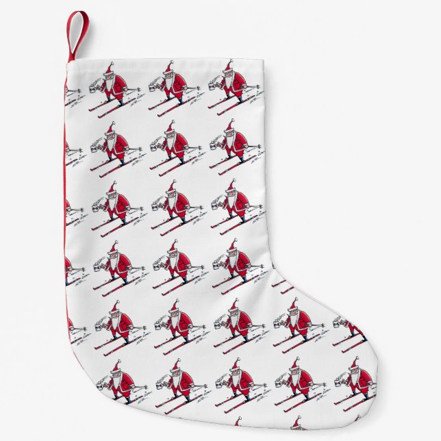 Santa Skiing many Santas Christmas stocking small (Front)