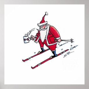 Santa Skiing matte poster