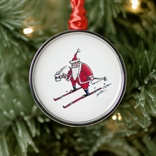 Santa Skiing round premium ornament (Tree)