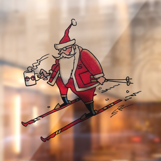 Santa Skiing see through window cling back stick (Sheet 2)