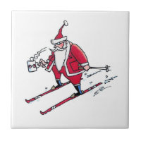 Santa Skiing small ceramic tile