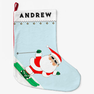 Santa Skiing Snow Ski Large Christmas Stocking