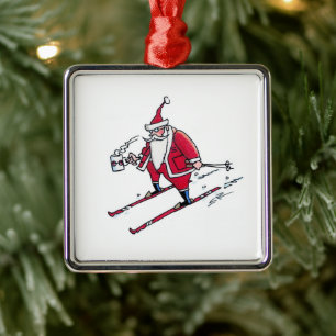 Santa Skiing square premium ornament