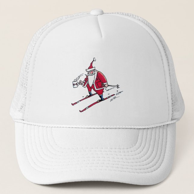 Santa Skiing white foam trucker hat (Front)