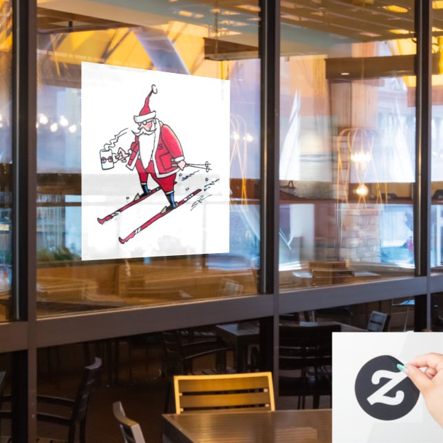 Santa Skiing white window cling (Restaurant Window)