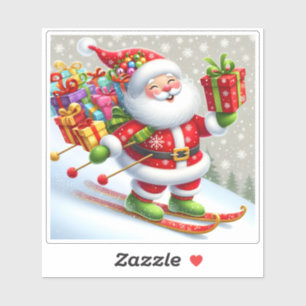 Santa Skiing With Colourful Gifts