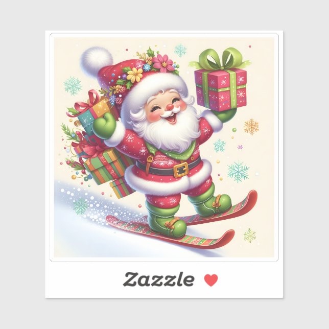 Santa Skiing With Colourful Gifts (Sheet)