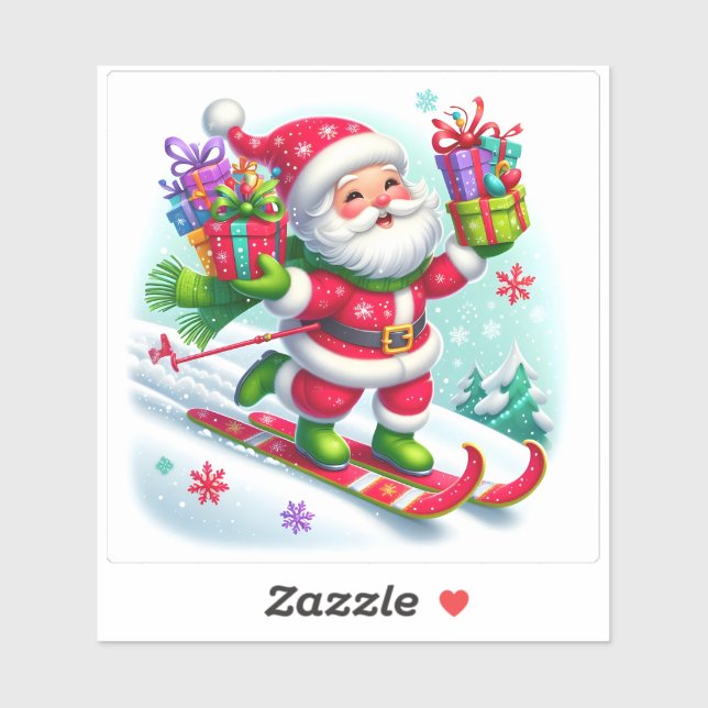 Santa Skiing With Colourful Gifts (Sheet)