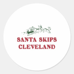 Santa Skips Cleveland Funny Santa Reindeer Xmas Ch Classic Round Sticker