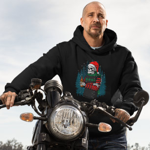 Santa Skull Beer Christmas Dude Chilling Funny  Hoodie