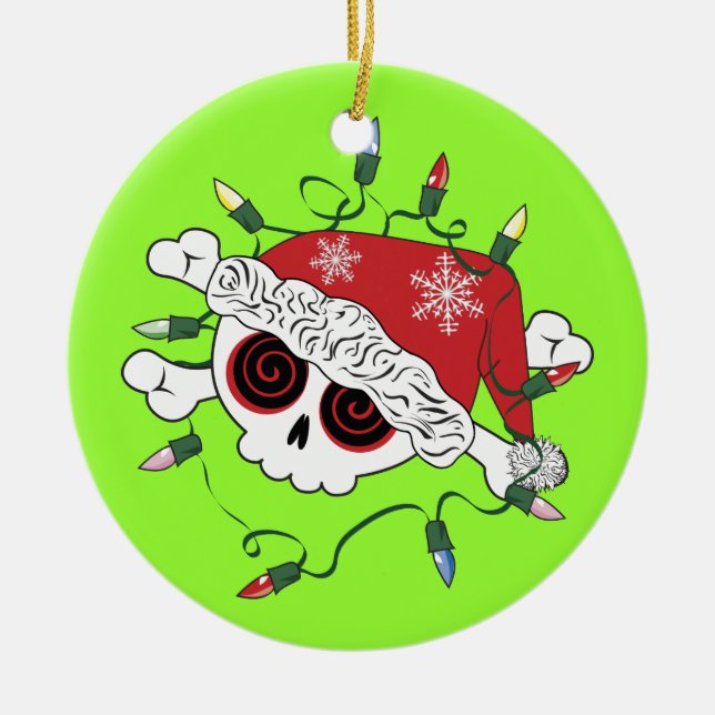 Santa Skull Ceramic Tree Decoration (Front)