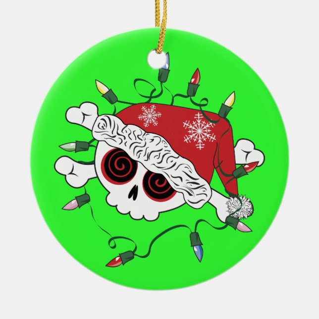 Santa Skull Ceramic Tree Decoration (Front)