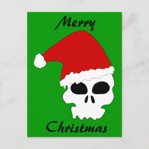 Santa Skull On Christmas Green Holiday Postcard