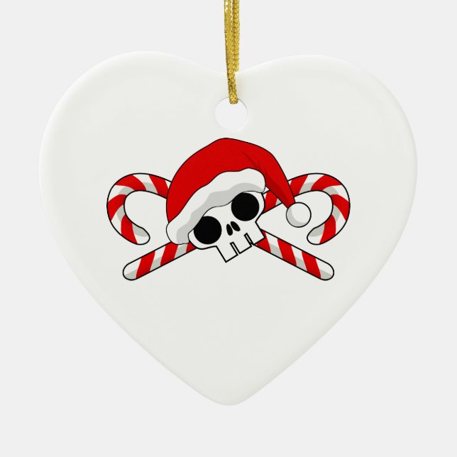 Santa Skull with Candy Canes Ceramic Ornament (Front)