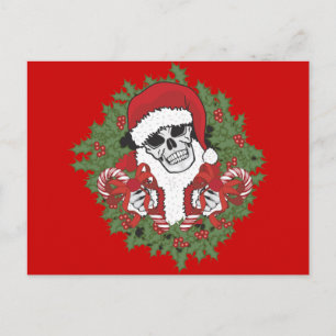 Santa Skull with Wreath Holiday Postcard