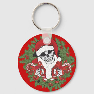 Santa Skull with Wreath Key Ring