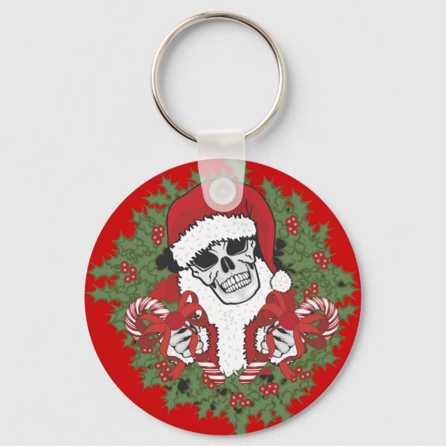 Santa Skull with Wreath Key Ring (Front)
