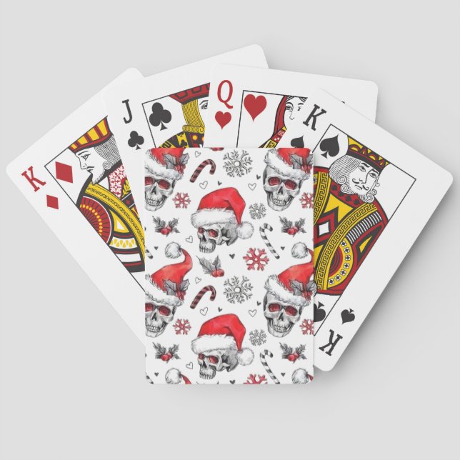 Santa Skulls and Candy Cane Playing Cards (Back)