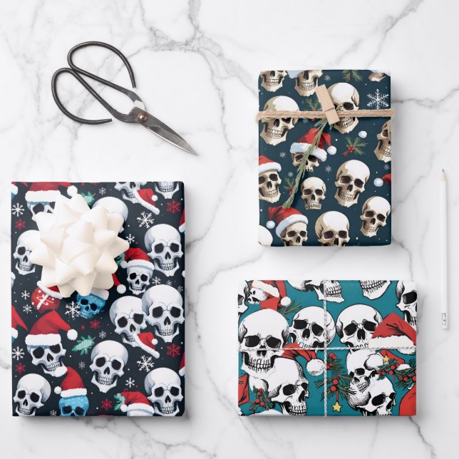 Santa Skulls Christmas Wrapping Paper Sheet (Front)