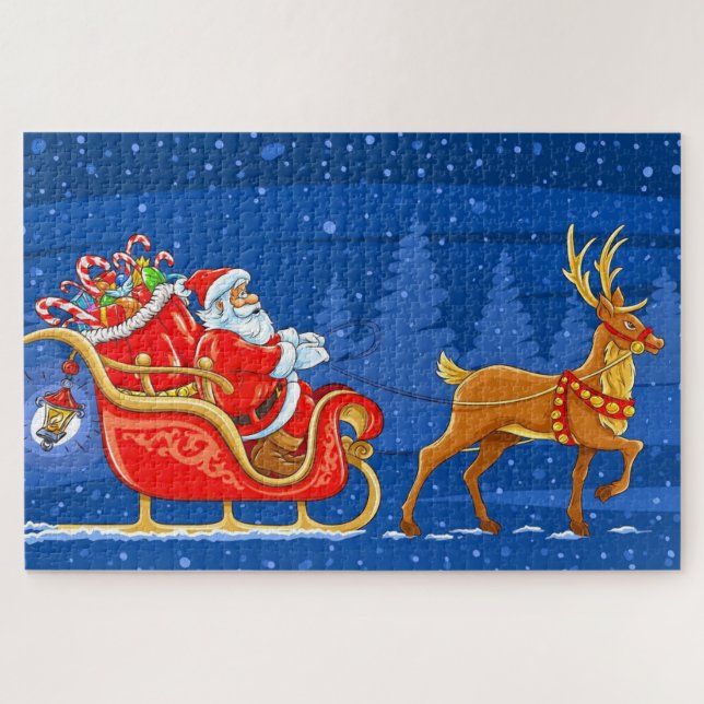 Santa,  Sled  and Reindeer Jigsaw Puzzle (Horizontal)