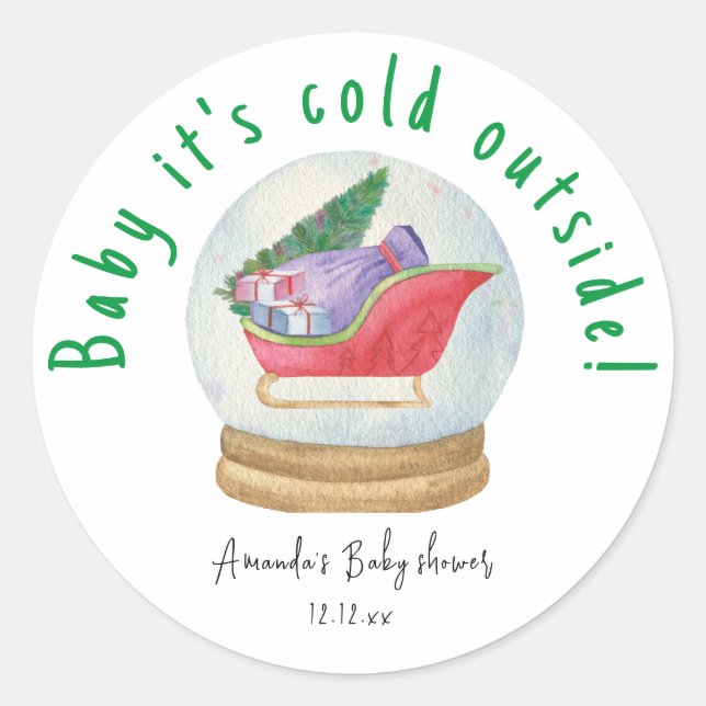 Santa sled - baby it's cold outside classic round sticker (Front)