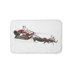 Santa Sled Pulled By Hippopotamus Bath Mat