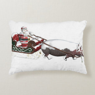 Santa Sled Pulled By Hippopotamus Decorative Cushion