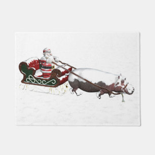 Santa Sled Pulled By Hippopotamus Doormat