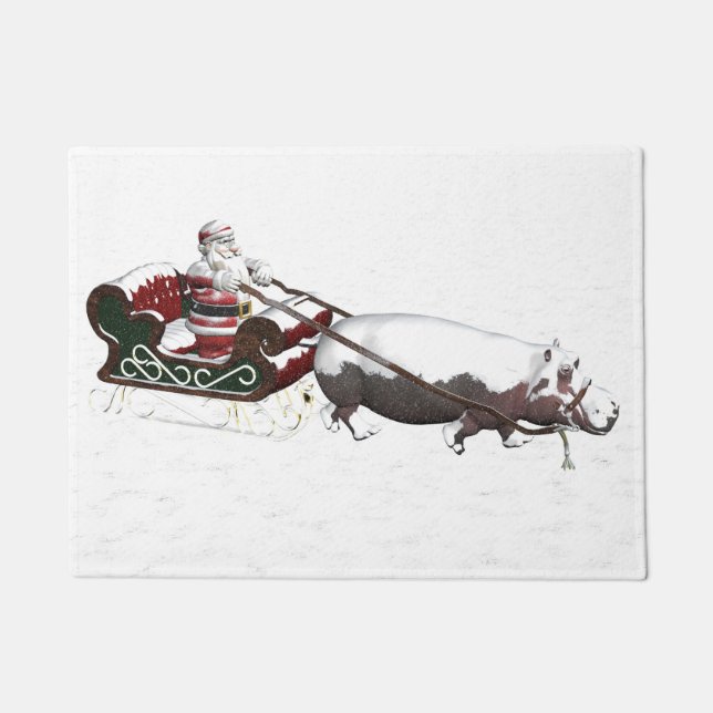 Santa Sled Pulled By Hippopotamus Doormat (Front)
