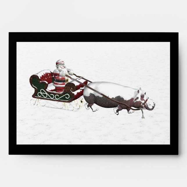 Santa Sled Pulled By Hippopotamus Envelope (Front)