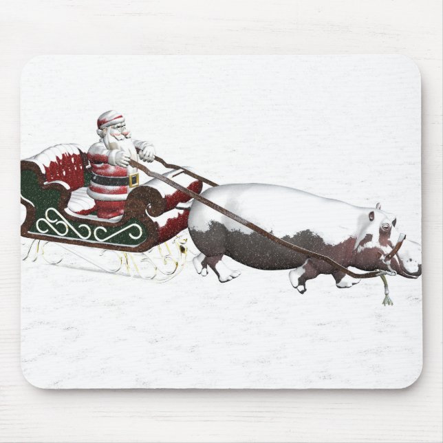 Santa Sled Pulled By Hippopotamus Mouse Pad (Front)