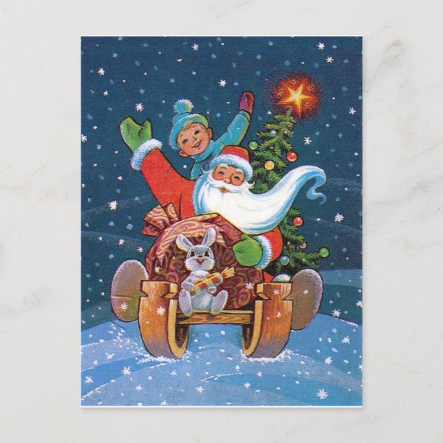 Santa sledging, vintage holiday postcard (Front)