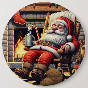 Santa sleeping Christmas 6 Cm Round Badge
