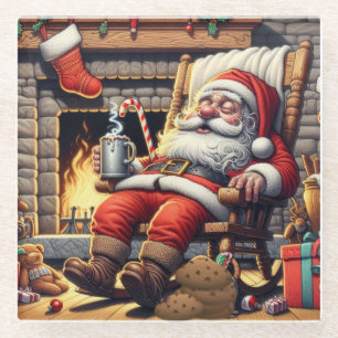 Santa sleeping Christmas Glass Coaster