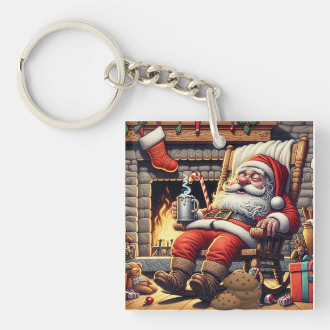Santa sleeping Christmas Key Ring (Front)